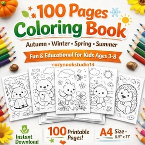 Fun Seasonal Coloring Book for Kids – 100 Pages of Autumn, Winter, Spring, Summer Activities | Preschool Printable Worksheets