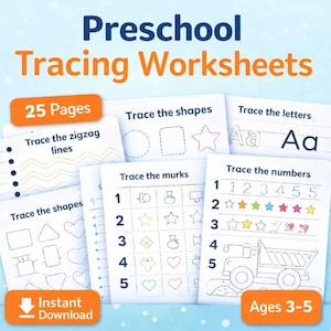 Preschool Tracing Worksheets, Shape Tracing Printable PDF, Prewriting Activities for Toddlers and Preschool Kids