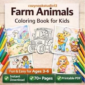 Farm Coloring Book for Kids Printable PDF | Farm Animals Coloring Pages | Preschool Toddler Activity Book