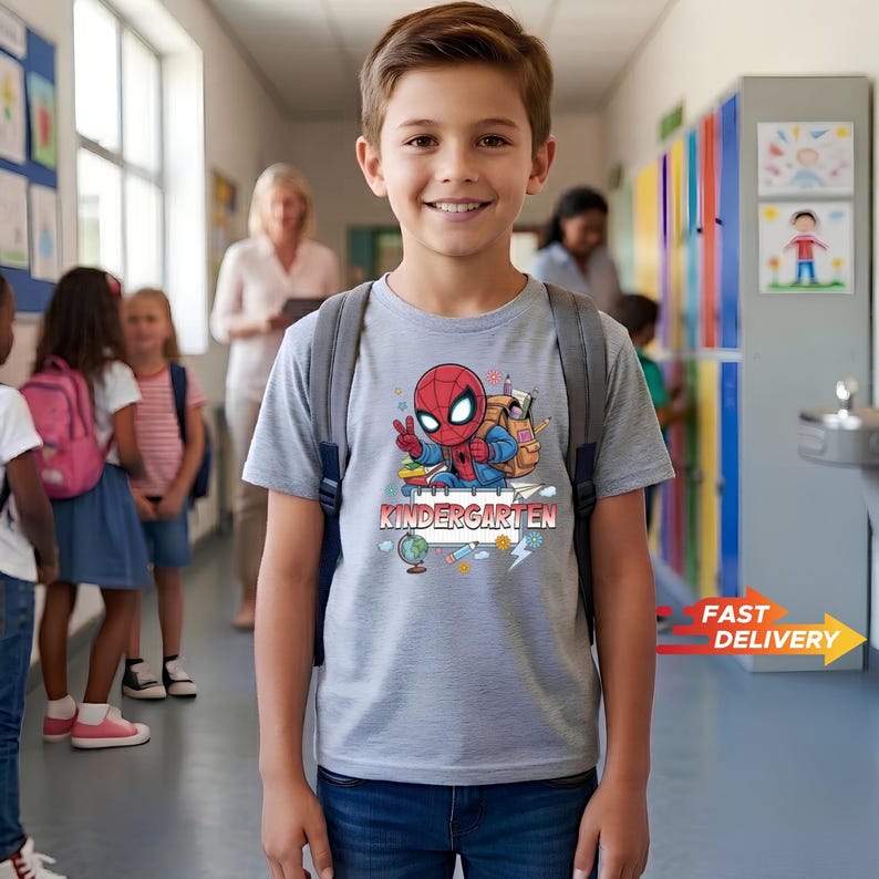 Spider Kindergarten Shirt, Superhero Back to School Tee, Custom Boys First Day of School Outfit, Cute Toddler Spidey Kindergarten Gift image 5