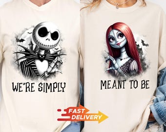 Comfort Colors Jack and Sally Halloween Shirt: Couple Cartoon Skeleton, 100% Cotton T-shirt, Valentine's Day Gift, Mother Day Gift