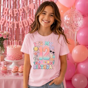 12th Custom Birthday Girl Shirt, Personalized 8th Birthday Outfit, Beach Birthday Theme, Summer Birthday Tee, Cute 8 Year Old Gift