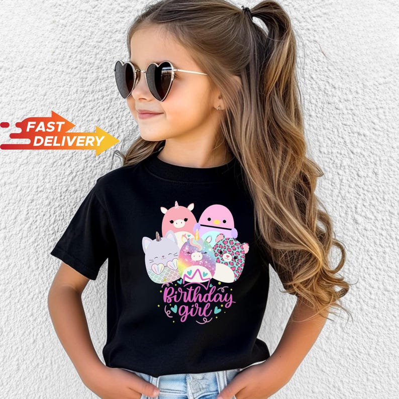 Custom Squishmallow Birthday Girl T-Shirt, Personalized Family Gift, custom family tee, popular Sweatshirt, Birthday Gift image 4