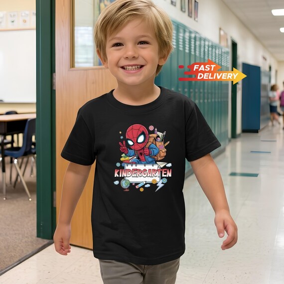 Spider Kindergarten Shirt, Superhero Back to School Tee, Custom Boys First Day of School Outfit, Cute Toddler Spidey Kindergarten Gift