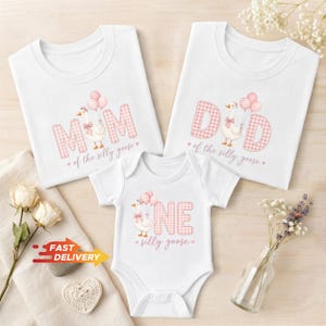 First Birthday Family Shirts, Matching 1st Birthday Tees, Silly Goose Birthday Outfit, Cute First Birthday Party Gift, Custom Family Shirt