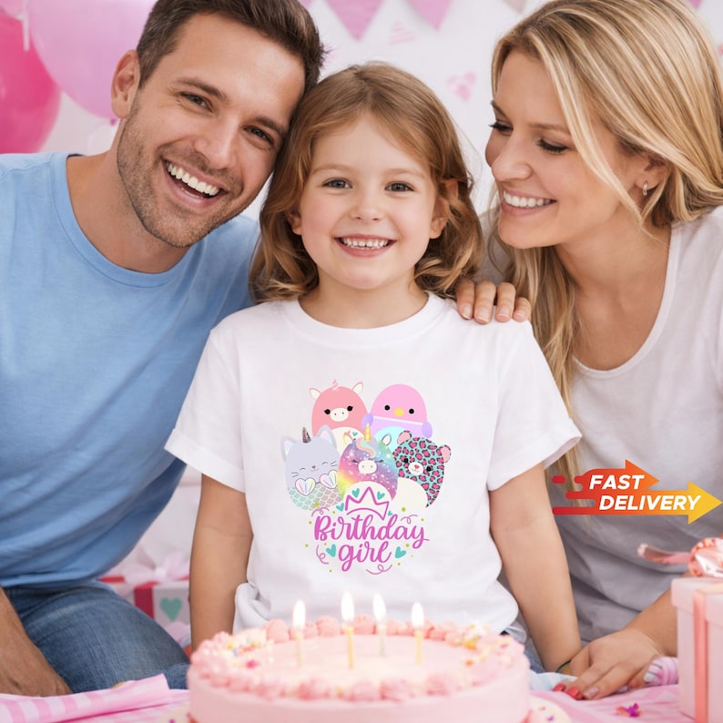 Custom Squishmallow Birthday Girl T-Shirt, Personalized Family Gift, custom family tee, popular Sweatshirt, Birthday Gift image 2