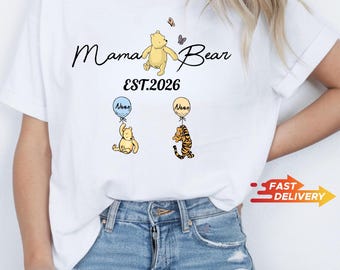 Custom Mama Bear Shirt, Personalised Mother Day Mama Bear Shirt, Winnie the Pooh Mama Bear Shirt, Gift for mom, New Mom Shirt, mama bear Tee