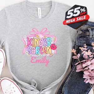 Custom Kindergarten Shirt for Girls,Custom Kid Name Back to School Shirt,Preppy Kindergarten Shirt for Girls,Coquette Girly Bow School Shirt