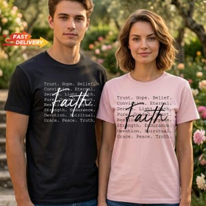 Faith Christian Shirt, Minimalist Religious Tee, Spiritual Gift for Her, Aesthetic Scripture Top, Trust Hope Belief Apparel, Couple Gift
