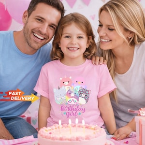 Custom Squishmallow Birthday Girl T-Shirt, Personalized Family Gift, custom family tee, popular Sweatshirt, Birthday Gift image 1