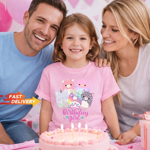 Custom Squishmallow Birthday Girl T-Shirt, Personalized Family Gift, custom family tee, popular Sweatshirt, Birthday Gift