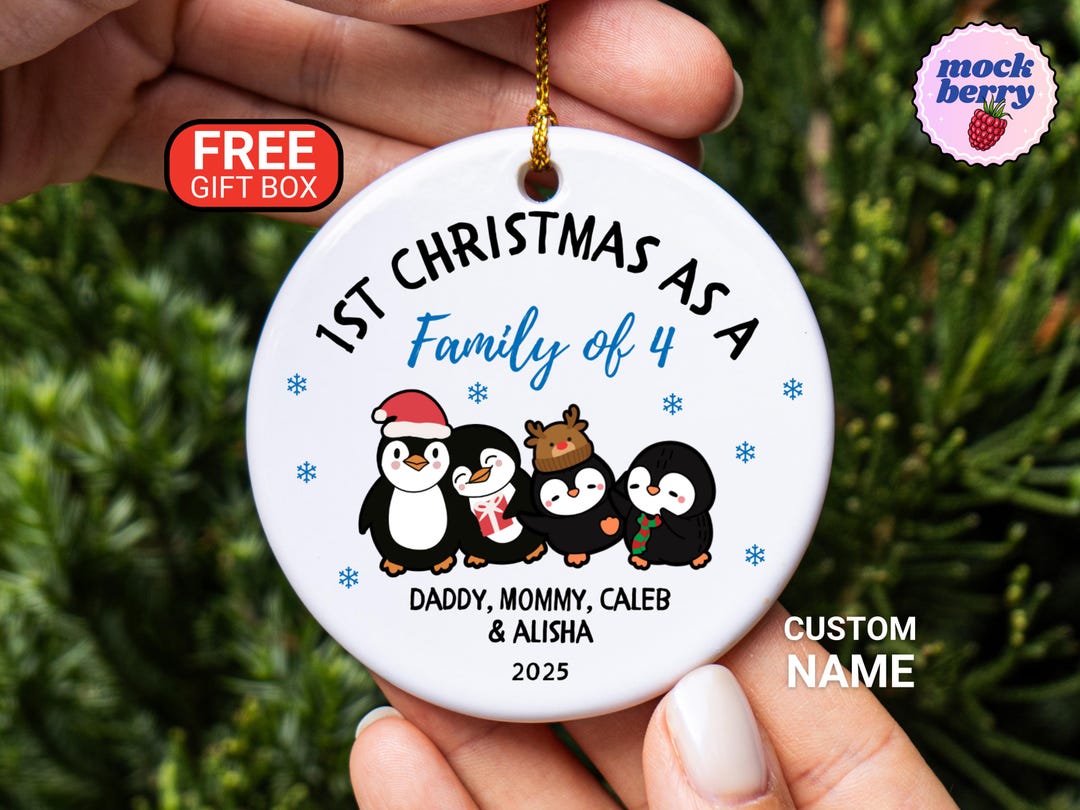 Family of 4 Penguins Personalized Christmas Ornament Custom Names ...