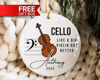 Funny Cello Christmas Ornament 2025 Personalized String Player Xmas Keepsake Gift for Cellist Orchestra Quartet Keepsake Musician Humor Gift