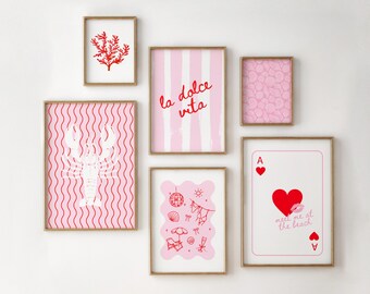 Conjunto de 6 impresiones costeras rosas, arte digital de pared con ambiente playero veraniego, impresión de una linda nieta costera imprimible para el baño de invitados
