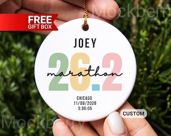 Marathon Runner Ornament Personalized Name & Race Running Marathon Achievement Customizable Christmas Keepsake Gift for Marathon Finishers