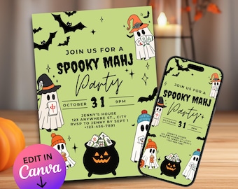 Mahjong Halloween Theme Party Digital Invitation Spooky Mah Jong Editable Template Printable Game Night Customizable Invite for Mobile Evite