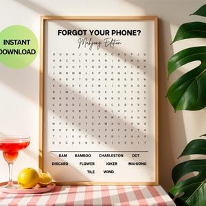 Mahjong Word Search Digital Wall Art Word Puzzle Mahjongg Printable Poster for Bathroom Mah jong Lover Downloadable Print Friends Game Night