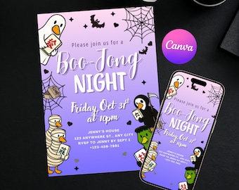 Halloween Mahjong Party Invitation Editable Template Digital Printable Spooky Mah Jongg Game Night Customizable Invite for Cozy Fall Hosting