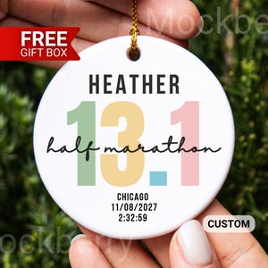 Half Marathon Ornament Personalized Name & Race Running Marathon Achievement Customizable Christmas Keepsake Gift for Marathon Finishers