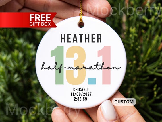Half Marathon Ornament Personalized Name & Race Running Marathon Achievement Customizable Christmas Keepsake Gift for Marathon Finishers