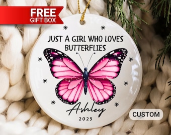 Custom Pink Monarch Butterfly Ornament 2025 Personalize Name for Girl Butterfly Lover Christmas Ornament Insect Nature Lover Xmas Keepsake