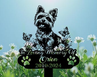 Personalized Yorkshire Terrier Dog Memorial Stake Sign, Custom Yorkshire Playing in Garden Grave Markers, Pet Loss Gift, Remembrance Stake