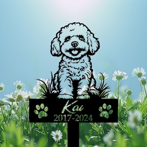 Personalized Bichon Frise Dog Memorial Stake, Bichon Frise Waiting at The Door Dog Grave Marker, Remembrance Stake, Dog Memorial Stake Gifts