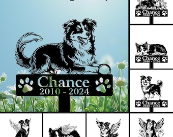 Custom Australian Shepherd Memorial Garden Stake - Personalized Metal Aussie Grave Marker - Faithful Shepherd Tribute Sign