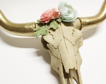 Cow Skulllonghorn Skull With Flowersflower Wall Decorcow Etsy