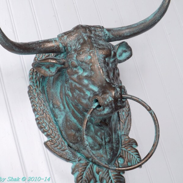 Cast Iron  / Texas Long Horn  / Faux Taxidermy / Shabby Chic Decor /  Western Decor