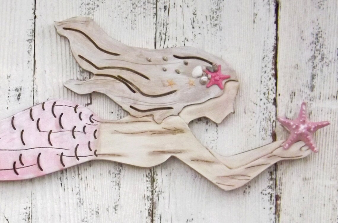 Wood Mermaid Wall Decorlarge Mermaid Wall Artmermaid Etsy