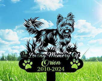 Custom Yorkshire Terrier Dog Metal Memorial Garden Stake, Personalized Yorkshire Standing Grave Marker Name Sign, Remembrance Stake