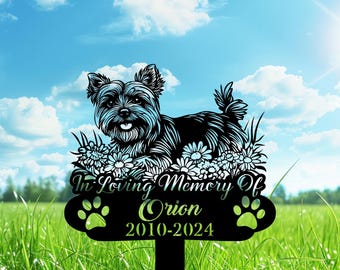 Custom Yorkshire Terrier Dog Metal Memorial Garden Stake,Personalized Yorkshire Lying Grave Marker Name Sign,Remembrance Stake,Dog Loss Gift