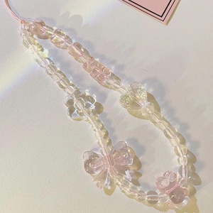 Abalorio para teléfono con diseño de oso rosa y mariposa / Bonita correa colgante con diseño floral para teléfono, bolso y auriculares