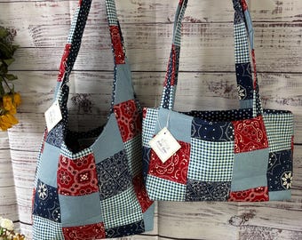 Bolso Hobo Americana Patchwork, bolso reversible, estampado campestre