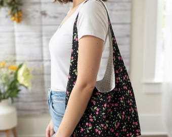Kirschtasche, handgefertigte Hobo-Tasche aus Baumwolle, übergroße Tragetaschen