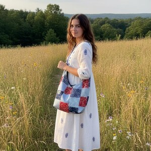 Bolso hobo Americana Patchwork, bolso reversible, estampado campestre