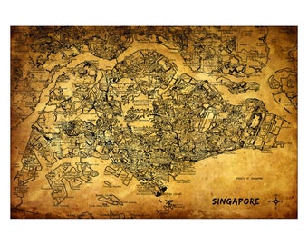 SINGAPORE Map 5E - Leather Photo Album, Handmade and Personalized Travel Book, 3rd Leather Anniversary Gift