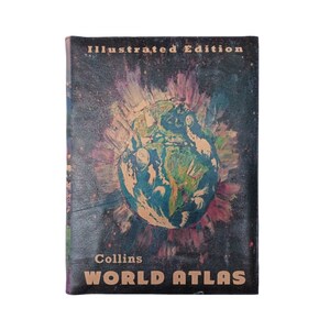 World Atlas Collins Illustrated – Couchtischbuch mit Ledereinband, gebundenem Holzeinband, personalisiertes Geschenk in limitierter Auflage