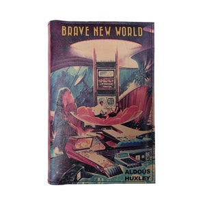 Brave New World par Aldous Huxley - livre relié en bois recouvert de cuir, cadeau personnalisé en édition limitée