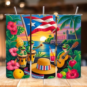 Boricua Pride Tumbler Wrap: Puerto Rico Flag Sublimation Design (PNG Digital Download)