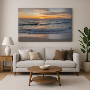 Beach Sunset Digital Download – Coastal Wall Art, Ocean Waves Photography, Printable Landscape, Tranquil Seascape Art