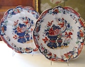 Antique Pair of Improved Stone China Plates, Cabinet Plates, Chinoiserie Dishes, British Imari Style, Transferware Decorative Dishes