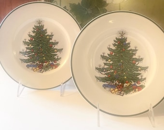 Vintage Cuthbertson England Set of Two "Original Christmas Tree" Salad Plates, Holiday Dinnerware, Christmas China