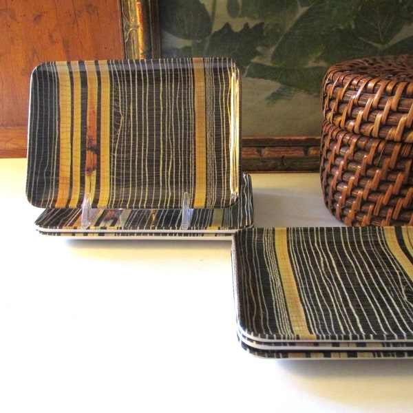 Vintage Italian Set of Six Melamine Small Trays, Faux Textile Design, Bar Cart Serving Trays, Father's Day Gift