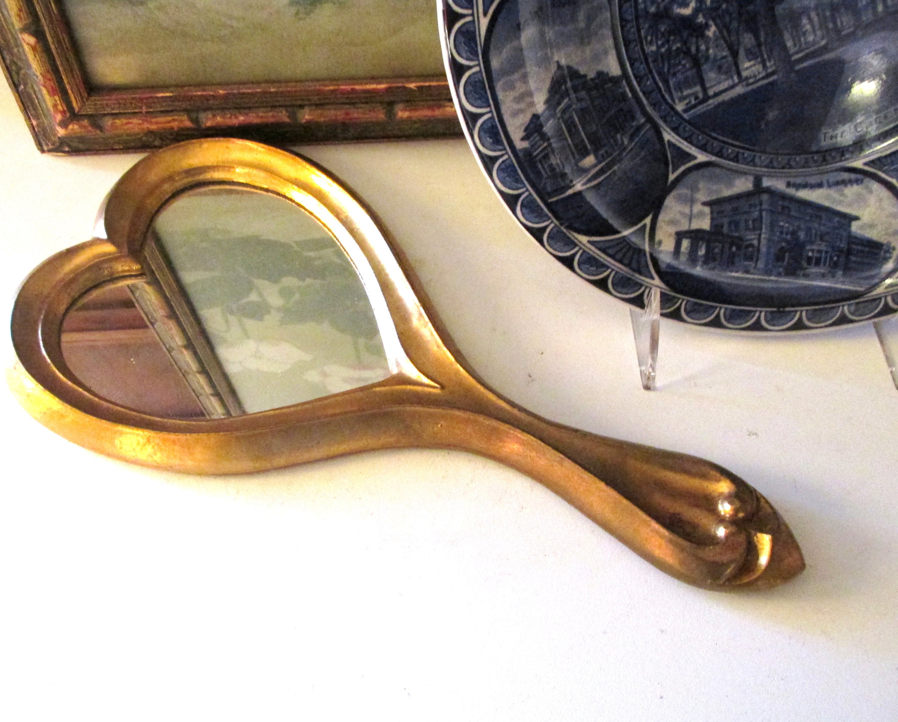 Vintage Labrazel Italy Gilded Florentine Hand Mirror, Luxury Bath 