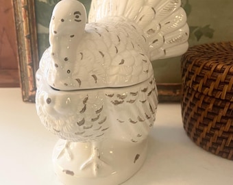 Vintage Williams Sonoma Turkey Lidded Gravy Boat, Farmhouse Thanksgiving Decor