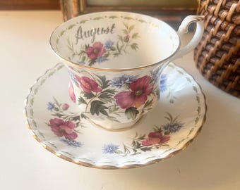 Vintage Royal Albert England "Poppy" August Teacup and Saucer, Flower of the Month Series, Birthday Gift, Mother's Day Tea