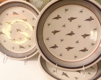 Vintage Set of Four Epoch "American Decoy" Dinner Plates, Farmhouse Decor, Wildlife China, Game Cock