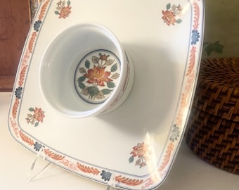Vintage Georges Briard "Imari Blossoms" Chip and Dip Tray, Chinoiserie Chic China, Lotus Flower